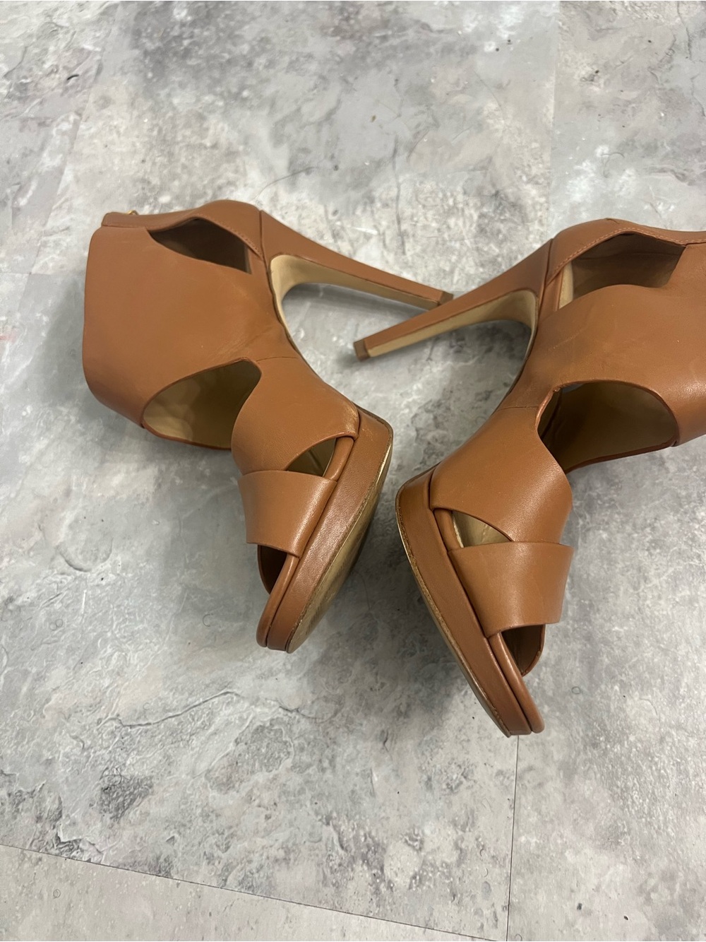 Michael Kors Cognac Leather High Heel Sandal with Buckle - Picture 6 of 11